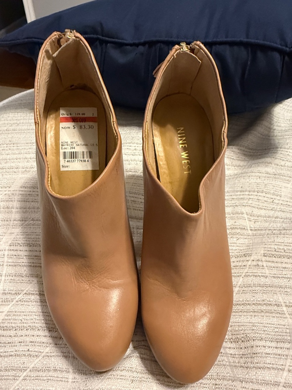 Nine West Tan Leather V-Cut Ankle Booties